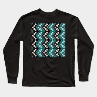 Teal n’ Black and White Zig Zag Abstract Petals Long Sleeve T-Shirt